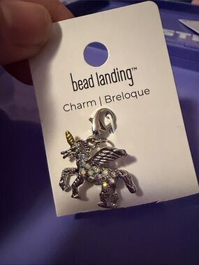 Bead Landing Silver Unicorn Charm Bracelet Pendant with Iridescent Stones